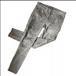 LOFT High Rise Acid Washed Cargo Pants, CHARCOAL GREY with Zippers, SIZE 0